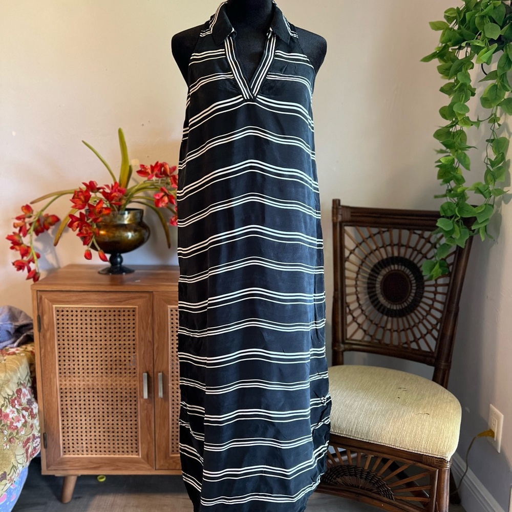 Anthropologie Black and White Striped High Low Dress